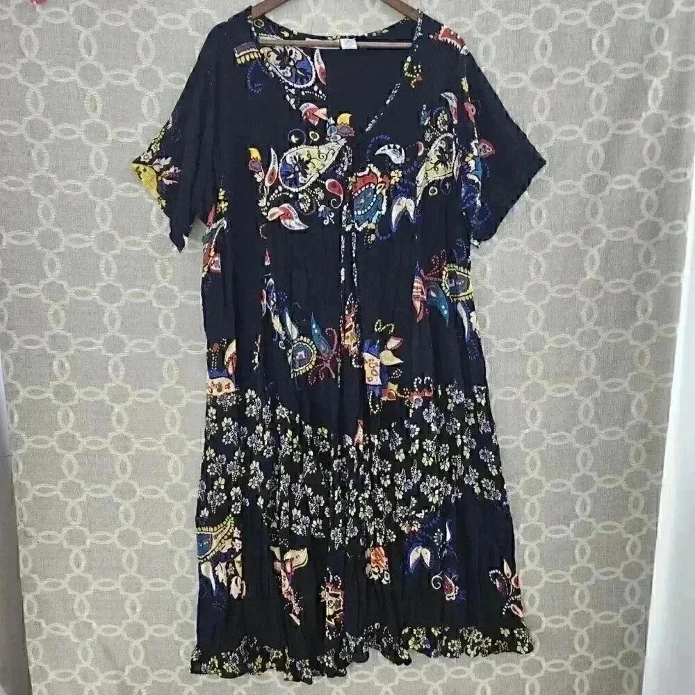 Anna Maxwell Rayon Plus Size Women's 3X Tunic Maxi Dress Paisley Print